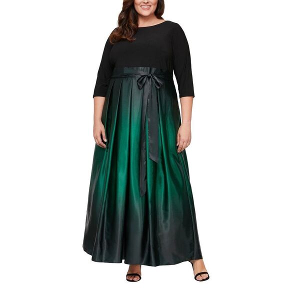 S.L. Fashions Women's Plus Size Long 3/4 Sleeve Satin Party Dress With Pockets